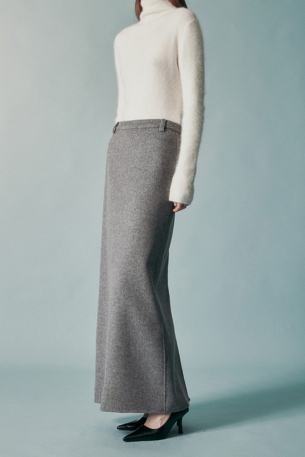 RE RHEE - 롱스커트 - HANDMADE CASHMERE WOOL BLEND MAXI SKIRT GRAY