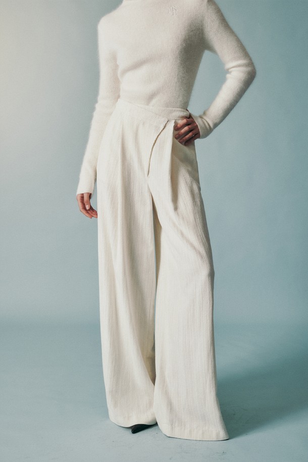 RE RHEE - 롱/미디팬츠 - WOOL BLEND CORDUROY WIDE PANTS IVORY