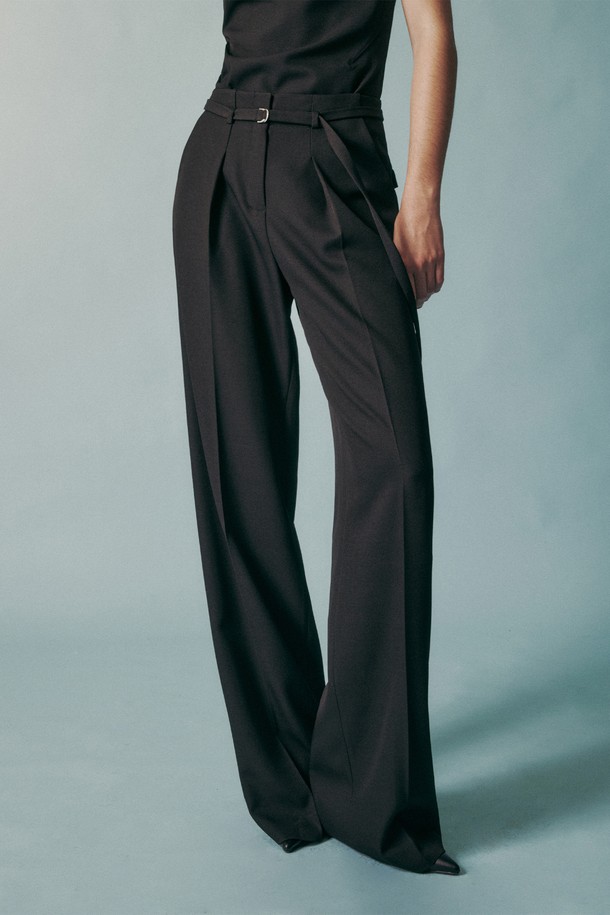 RE RHEE - 롱/미디팬츠 - STRAIGHT LEG BELTED TROUSER BLACK