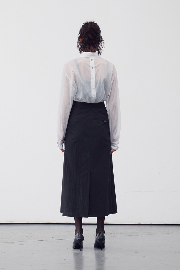 RE RHEE - 롱스커트 - ASYMMETRICAL WRAP MIDI SKIRT BLACK