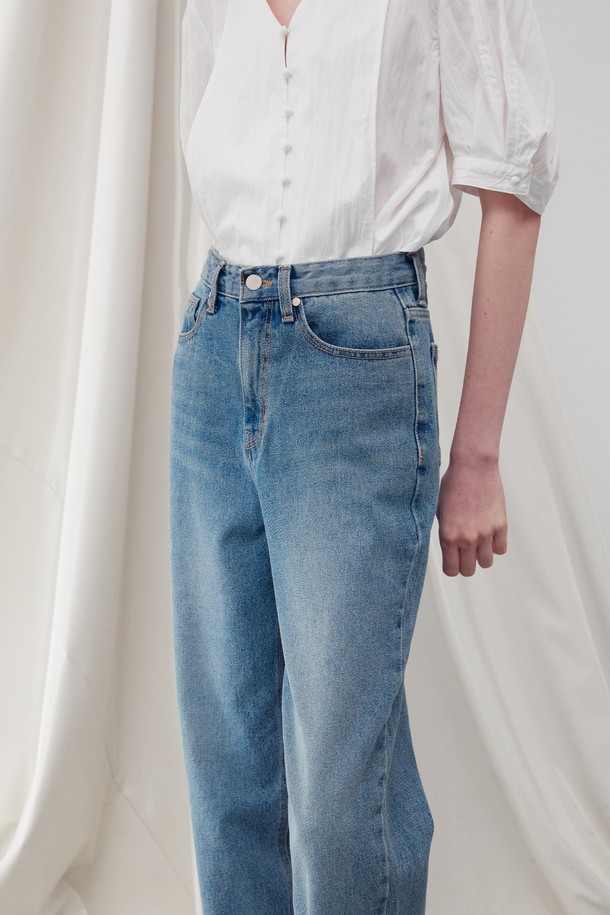 RE RHEE - 롱/미디팬츠 - WASHED DENIM STRAIGHT LEG JEANS WASHED BLUE