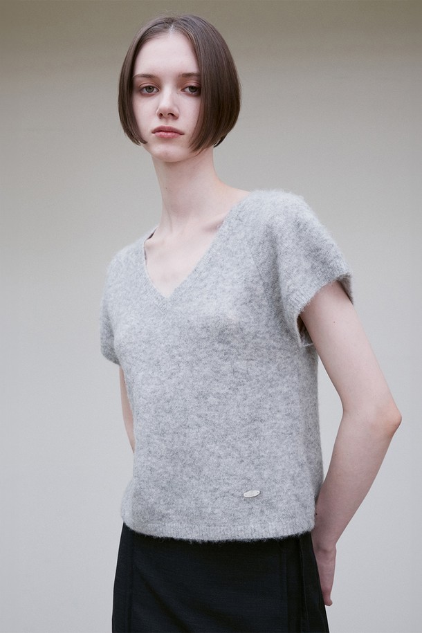 RE RHEE - 스웨터 - ALPACA WOOL BLEND V NECK TOP SOFT GRAY