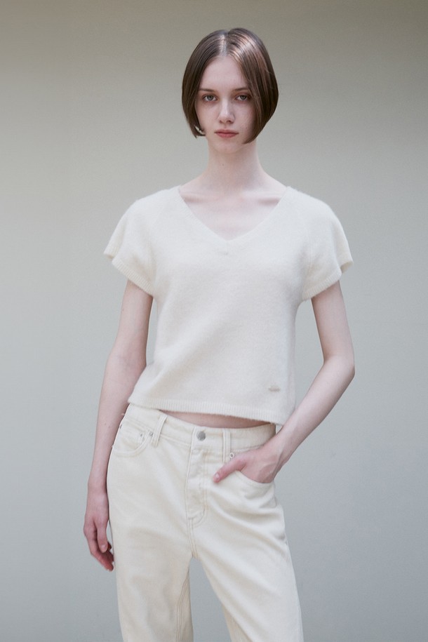 RE RHEE - 스웨터 - ALPACA WOOL BLEND V NECK TOP IVORY