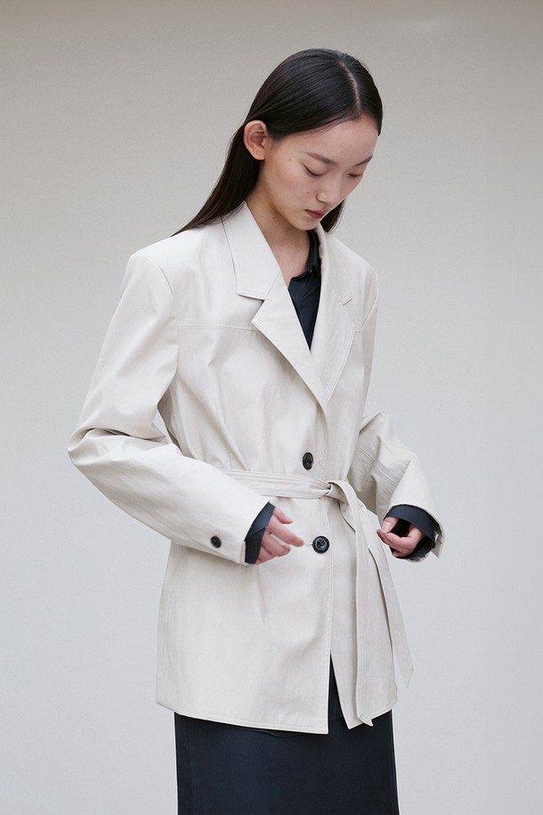 RE RHEE - 자켓 - VEGAN LEATHER SINGLE BREASTED BLAZER CREAM