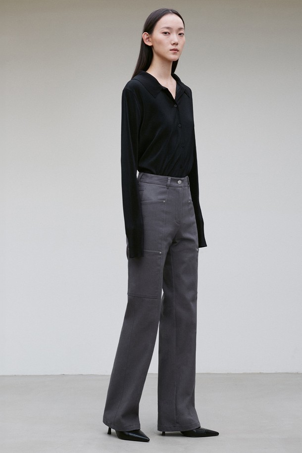 RE RHEE - 롱/미디팬츠 - RIVET-DETAIL POCKET STRAIGHT-LEG JEANS CHARCOAL