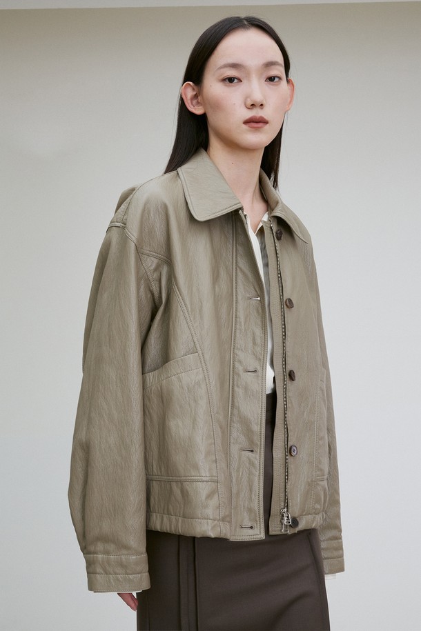 RE RHEE - 자켓 - DRAWSTRING HEM FAUX LEATHER JACKET