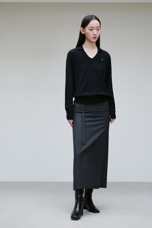 RE RHEE - 스웨터 - SPREAD COLLAR KNIT TOP BLACK