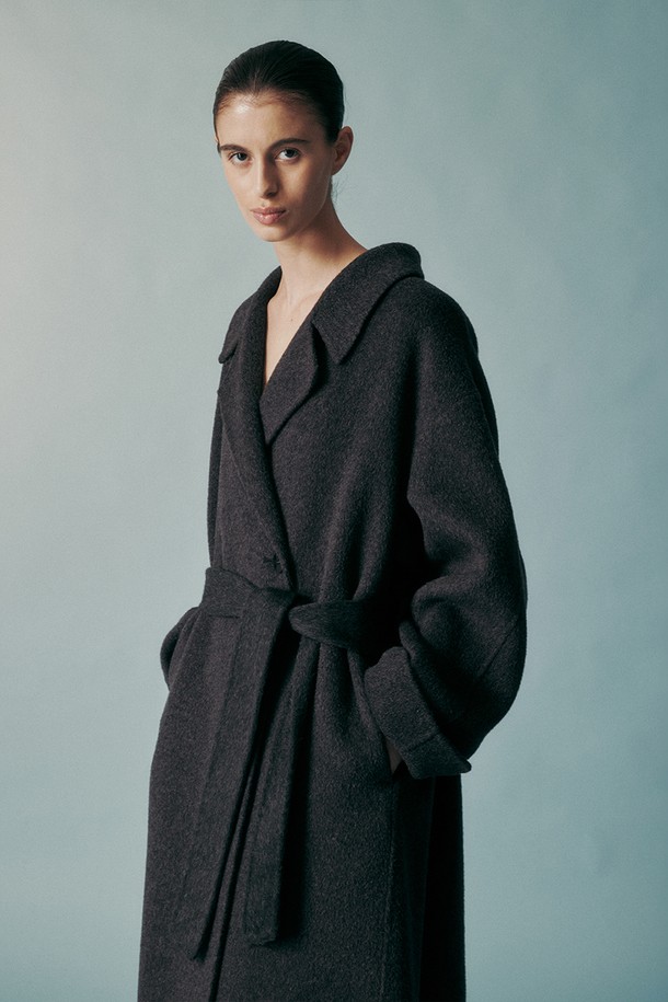 RE RHEE - 코트 - CAMEL SILK BLEND COAT DARK GRAY