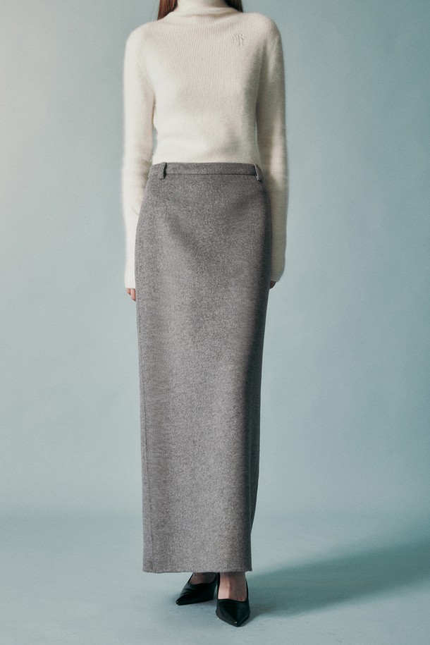 RE RHEE - 롱스커트 - HANDMADE CASHMERE WOOL BLEND MAXI SKIRT GRAY