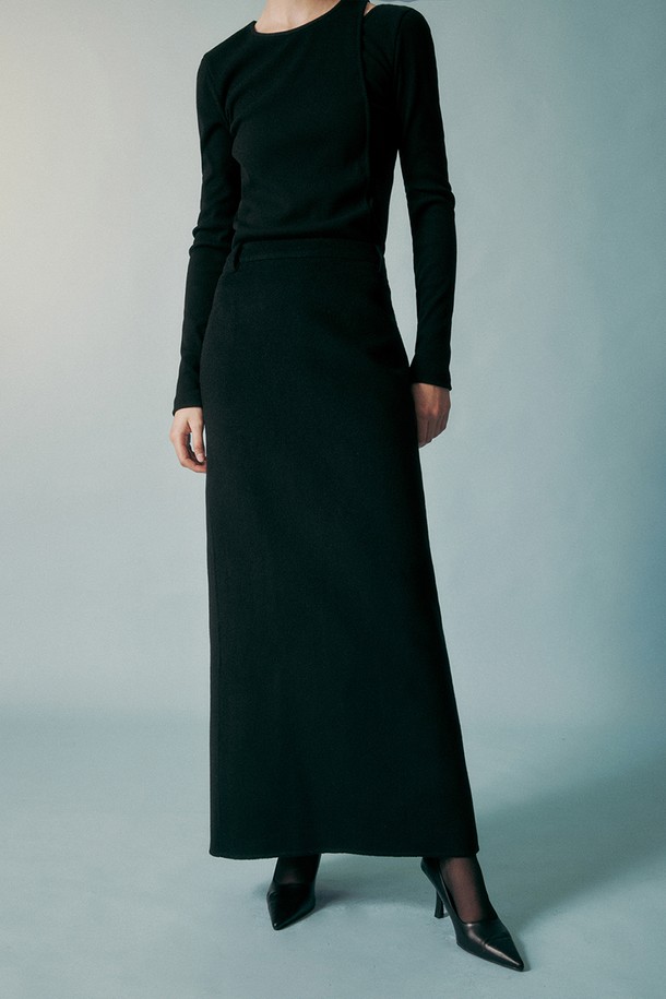 RE RHEE - 롱스커트 - HANDMADE CASHMERE WOOL BLEND MAXI SKIRT BLACK