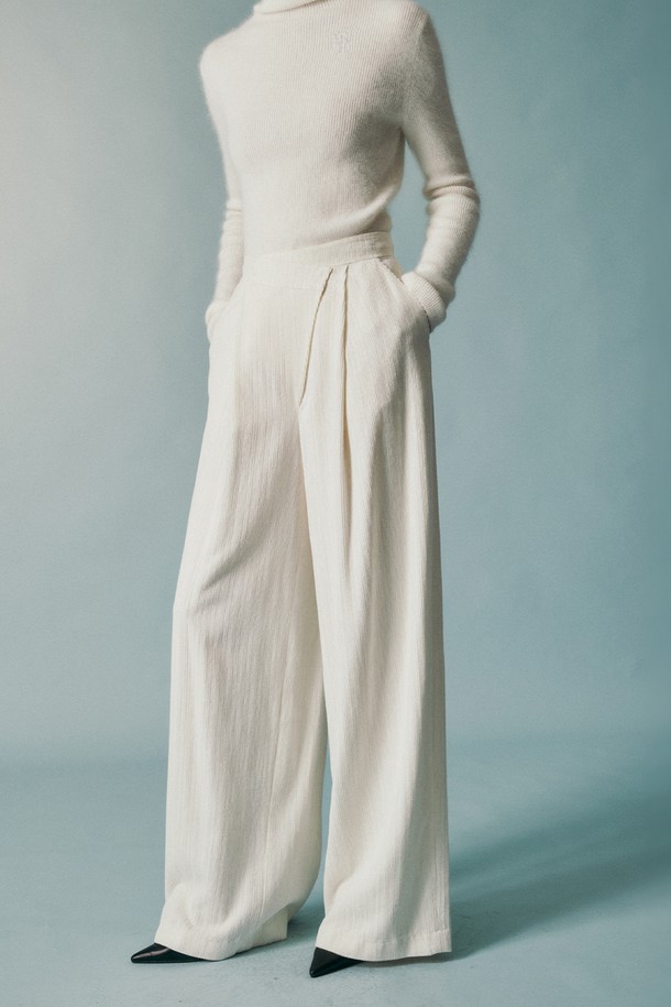 RE RHEE - 롱/미디팬츠 - WOOL BLEND CORDUROY WIDE PANTS IVORY