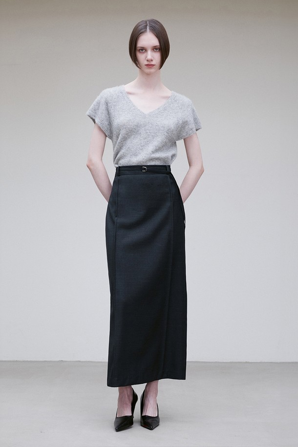 RE RHEE - 스웨터 - ALPACA WOOL BLEND V NECK TOP SOFT GRAY