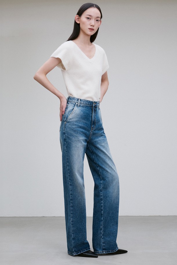 RE RHEE - 데님 - WASHED WIDE-LEG DENIM PANTS