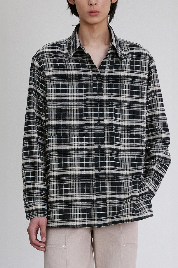 RE RHEE - 셔츠 - SIDE-SLIT CHECKED UNISEX SHIRTS BLACK