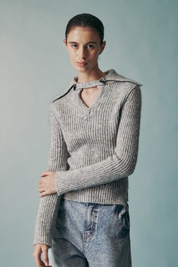 RE RHEE - 스웨터 - NECK DETAIL KNIT TOP GRAY