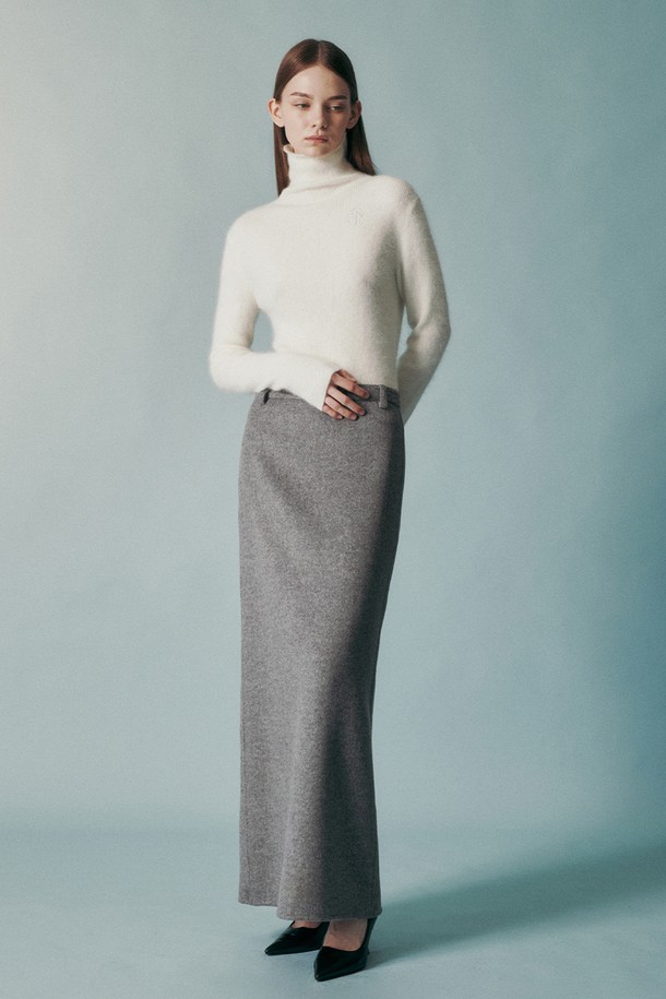 RE RHEE - 롱스커트 - HANDMADE CASHMERE WOOL BLEND MAXI SKIRT GRAY