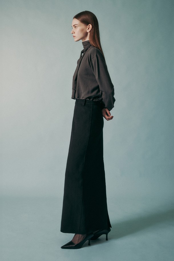 RE RHEE - 롱스커트 - HANDMADE CASHMERE WOOL BLEND MAXI SKIRT BLACK