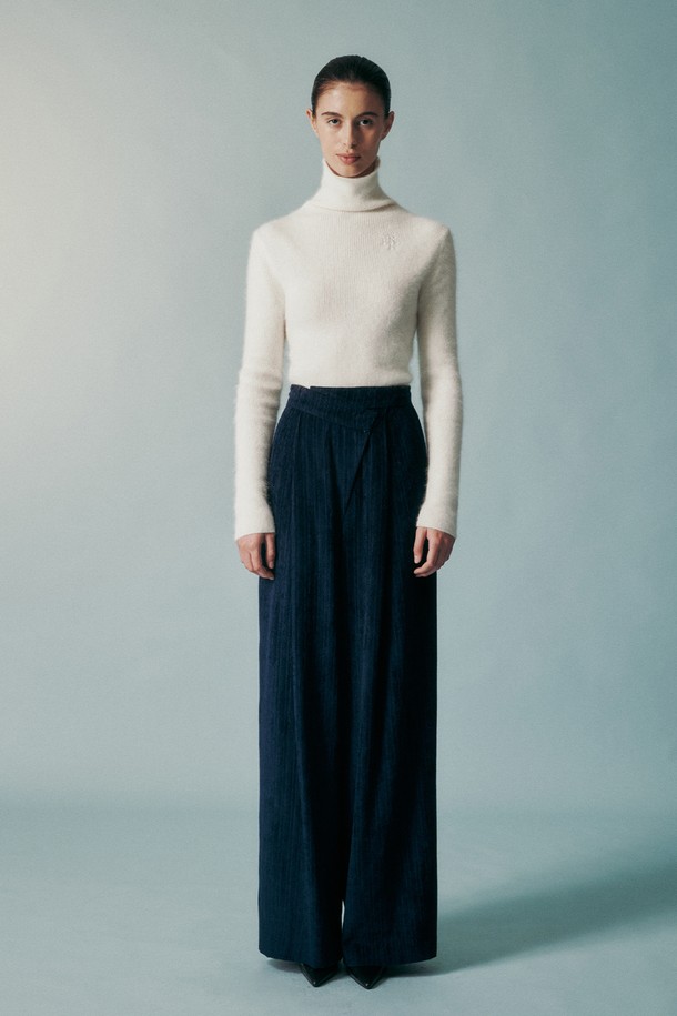 RE RHEE - 롱/미디팬츠 - WOOL BLEND CORDUROY WIDE PANTS MIDNIGHT NAVY