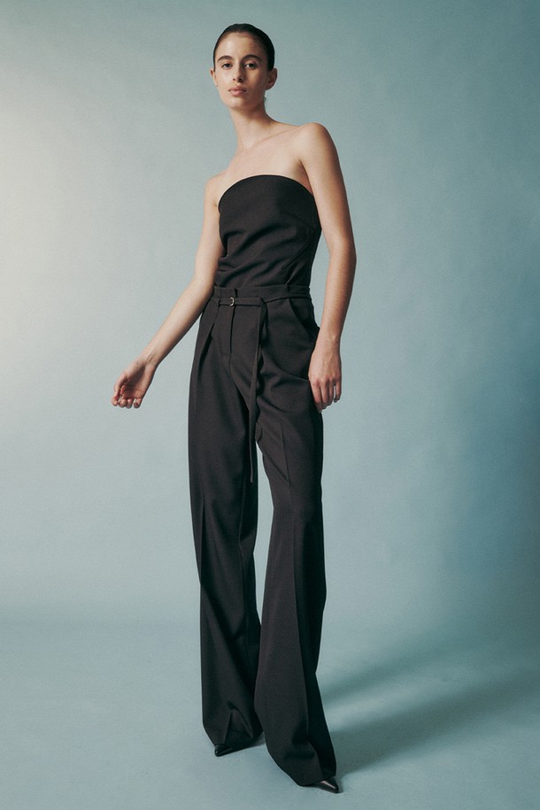 RE RHEE - 롱/미디팬츠 - STRAIGHT LEG BELTED TROUSER BLACK