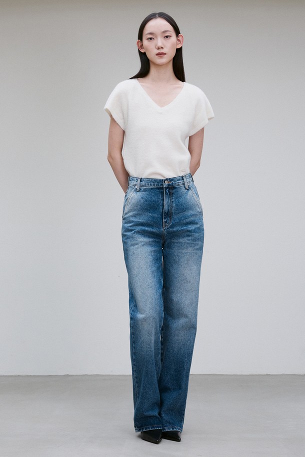 RE RHEE - 데님 - WASHED WIDE-LEG DENIM PANTS