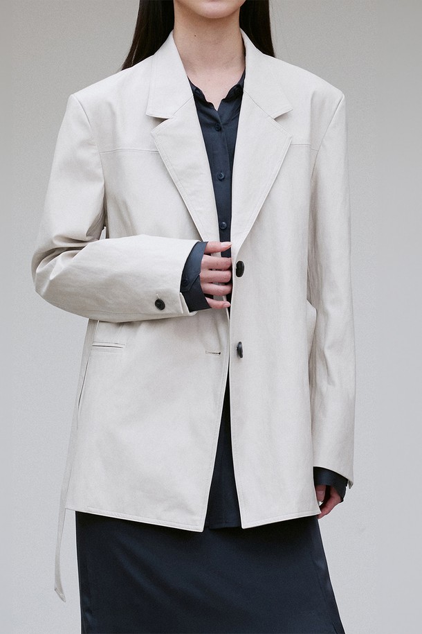 RE RHEE - 자켓 - VEGAN LEATHER SINGLE BREASTED BLAZER CREAM