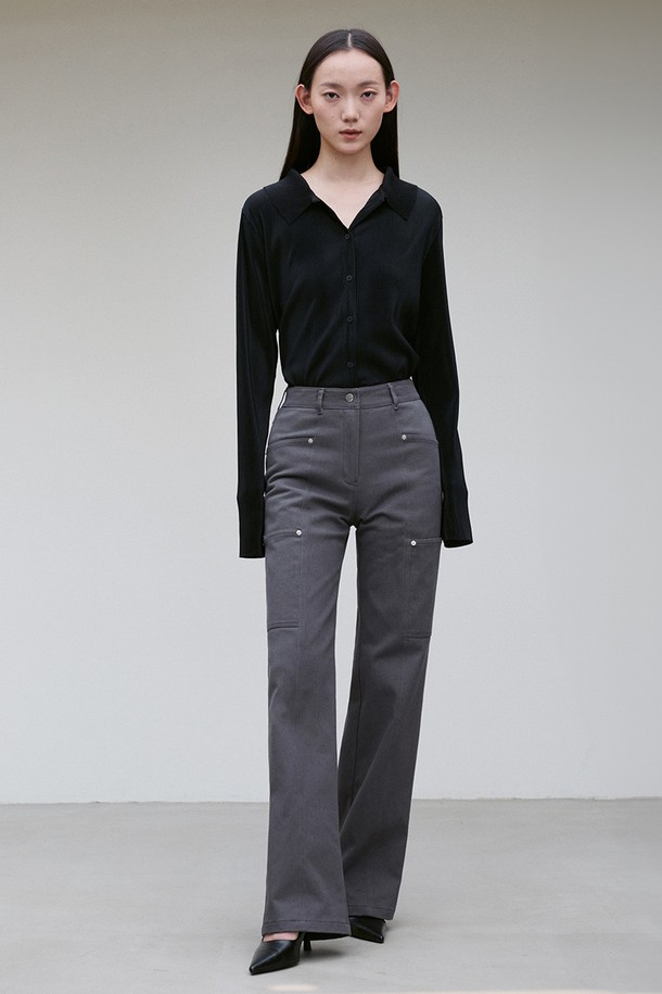 RE RHEE - 롱/미디팬츠 - RIVET-DETAIL POCKET STRAIGHT-LEG JEANS CHARCOAL