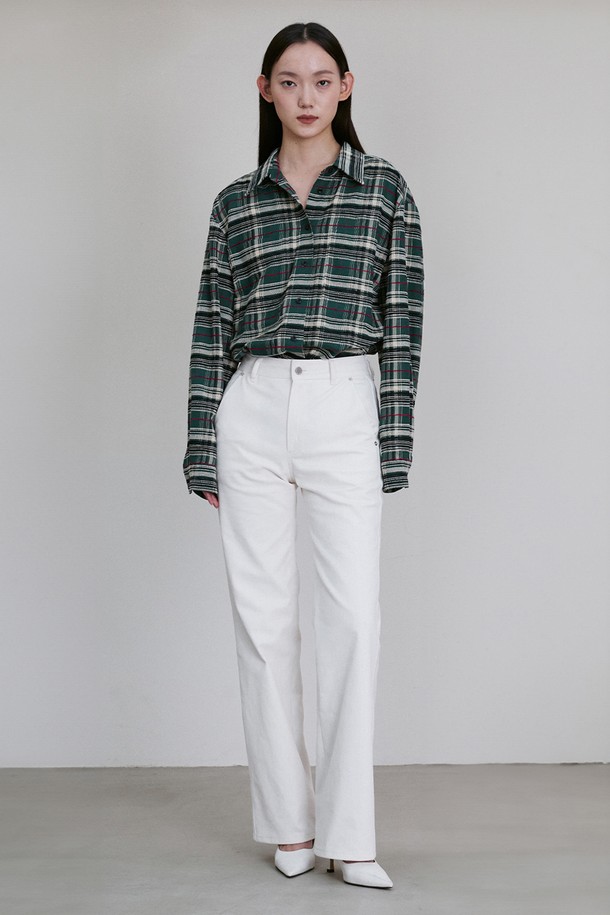 RE RHEE - 셔츠 - SIDE-SLIT CHECKED UNISEX SHIRTS GREEN