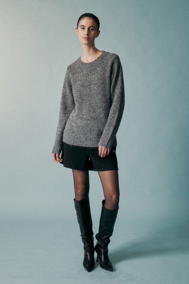 RE RHEE - 스웨터 - WOOL BLEND KNIT TOP DARK GRAY