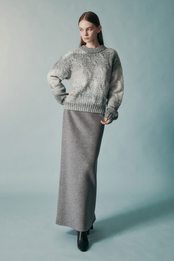 RE RHEE - 롱스커트 - HANDMADE CASHMERE WOOL BLEND MAXI SKIRT GRAY