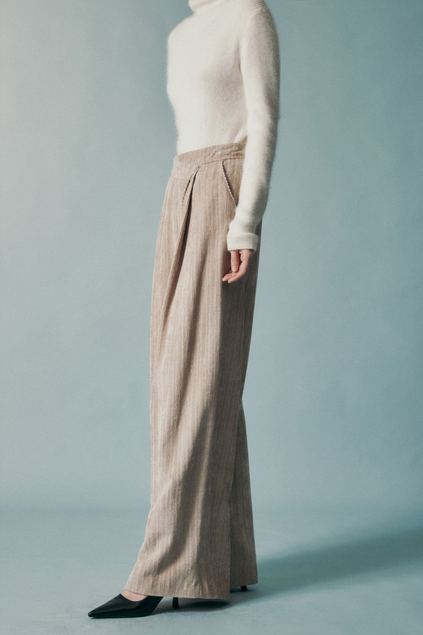 RE RHEE - 롱/미디팬츠 - WOOL BLEND CORDUROY WIDE PANTS MOCHA