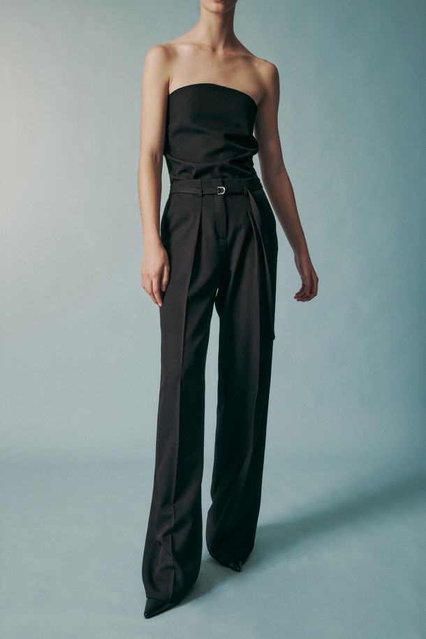 RE RHEE - 롱/미디팬츠 - STRAIGHT LEG BELTED TROUSER BLACK