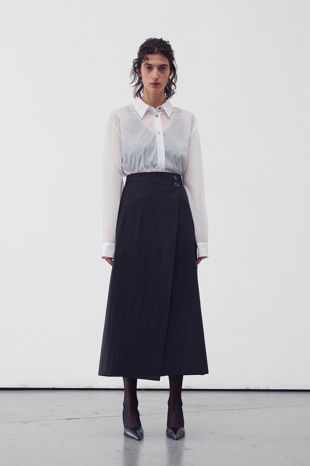 RE RHEE - 롱스커트 - ASYMMETRICAL WRAP MIDI SKIRT BLACK