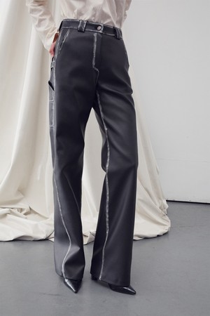 FAUX LEATHER WASHED STRAIGHT PANTS