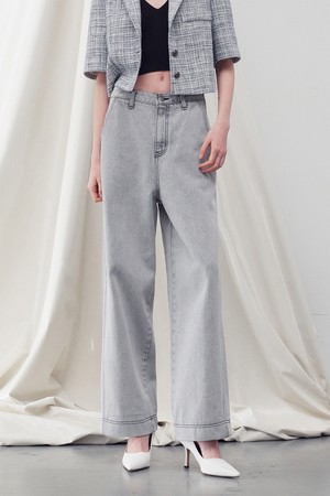 WASHED DENIM STRAIGHT LEG PANTS