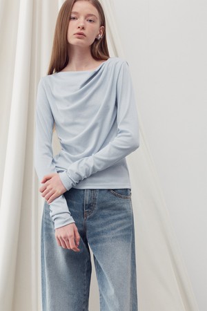 SHIRRING DRAPE LONG SLEEVE TOP CLOUD