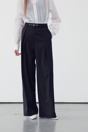 BELT WAIST DETAIL WIDE LEG TROUSERS BLACK