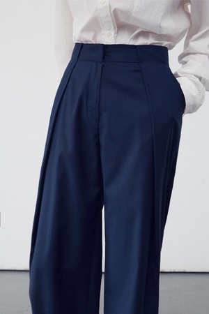 BELT WAIST DETAIL WIDE LEG TROUSERS NAVY