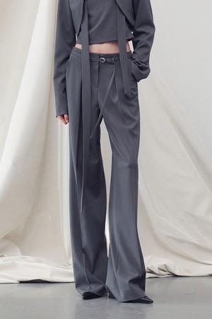 STRAIGHT LEG BELTED TROUSER CHARCOAL