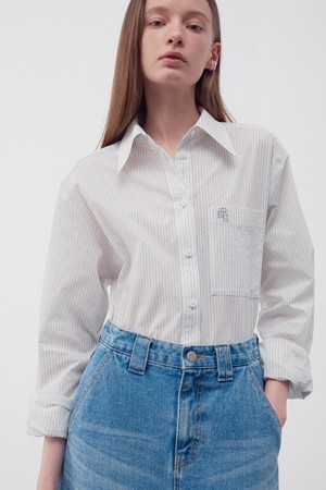 EMBROIDERED STRIPE POCKET SHIRT WHITE