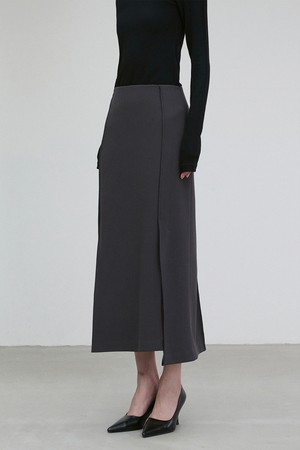 CREPE SIDE SLIT SKIRT DARK GRAY