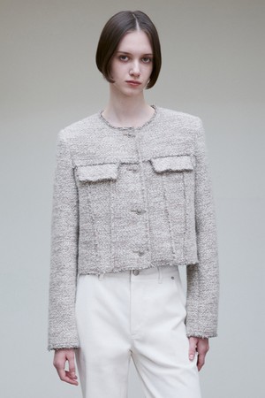 WOOL BLEND PATCH POCKET TWEED JACKET