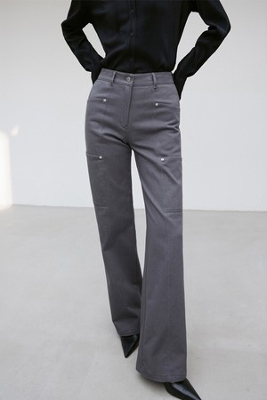 RIVET-DETAIL POCKET STRAIGHT-LEG JEANS CHARCOAL