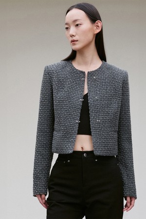 WOOL BLEND TOGGLE-FASTENING TWEED JACKET