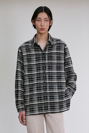 SIDE-SLIT CHECKED UNISEX SHIRTS BLACK