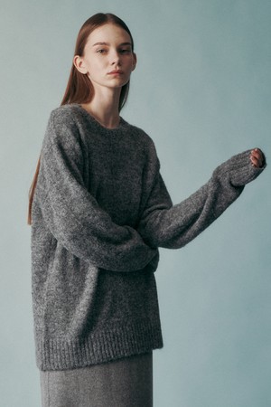 UNISEX WOOL BLEND KNIT TOP DARK GRAY