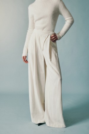 WOOL BLEND CORDUROY WIDE PANTS IVORY