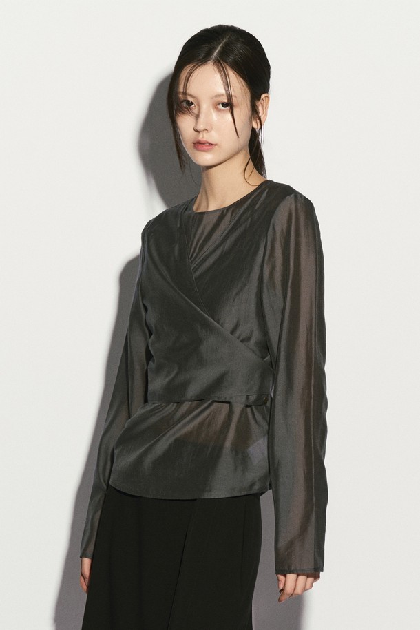 RE RHEE - 블라우스 - TIE WRAP BLOUSE CHARCOAL