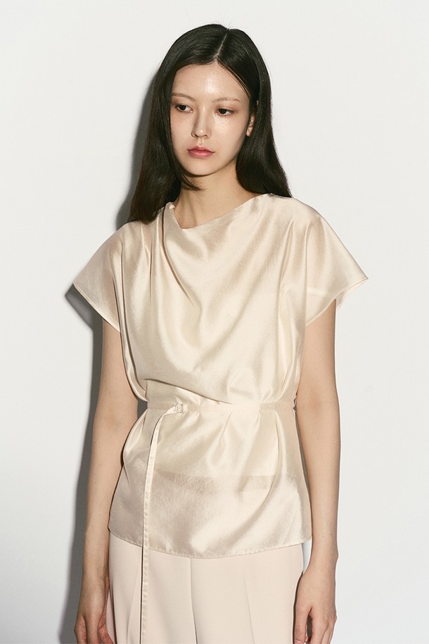 RE RHEE - 블라우스 - SHEER BELTED BLOUSE PEARL