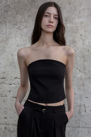 STRAPLESS CROPPED TUBE TOP BLACK