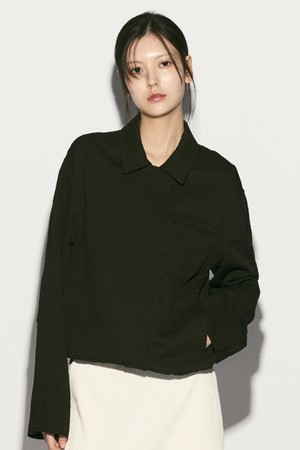 SEERSUCKER HIDDEN BUTTON JACKET BLACK